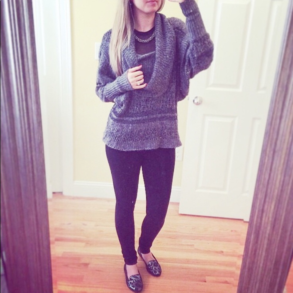 Kensie Open Knit Grey Cowl Neck Sweater
